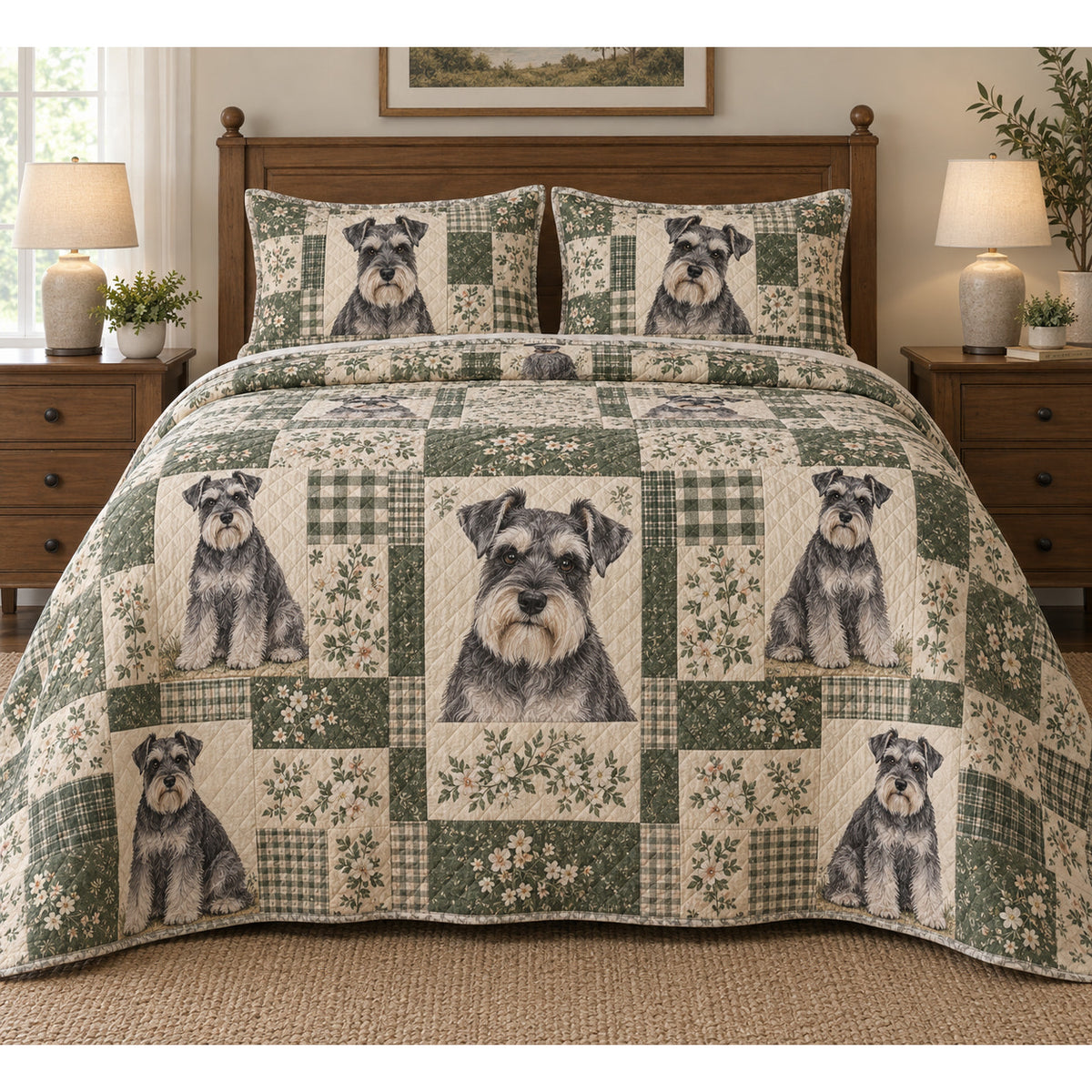 Schnauzer Heritage Patchwork Quilt Set