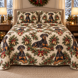Doberman Pinscher Christmas Wreath Quilt Set