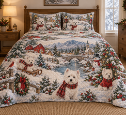 West Highland White Terrier Vintage Postcards Christmas Quilt Set