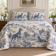 Doberman Pinscher Blue Country Toile Quilt Set, front bedroom view