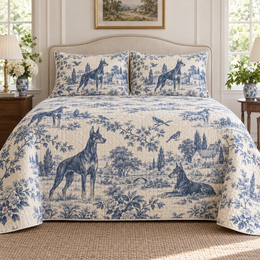 Doberman Pinscher Blue Country Toile Quilt Set