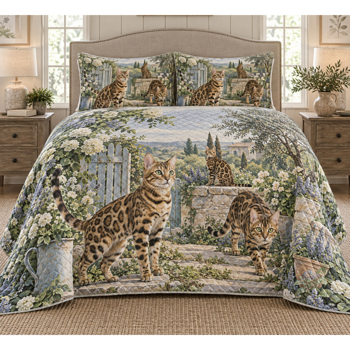 Bengal Cat Rustic Farmhouse Quilt Set
