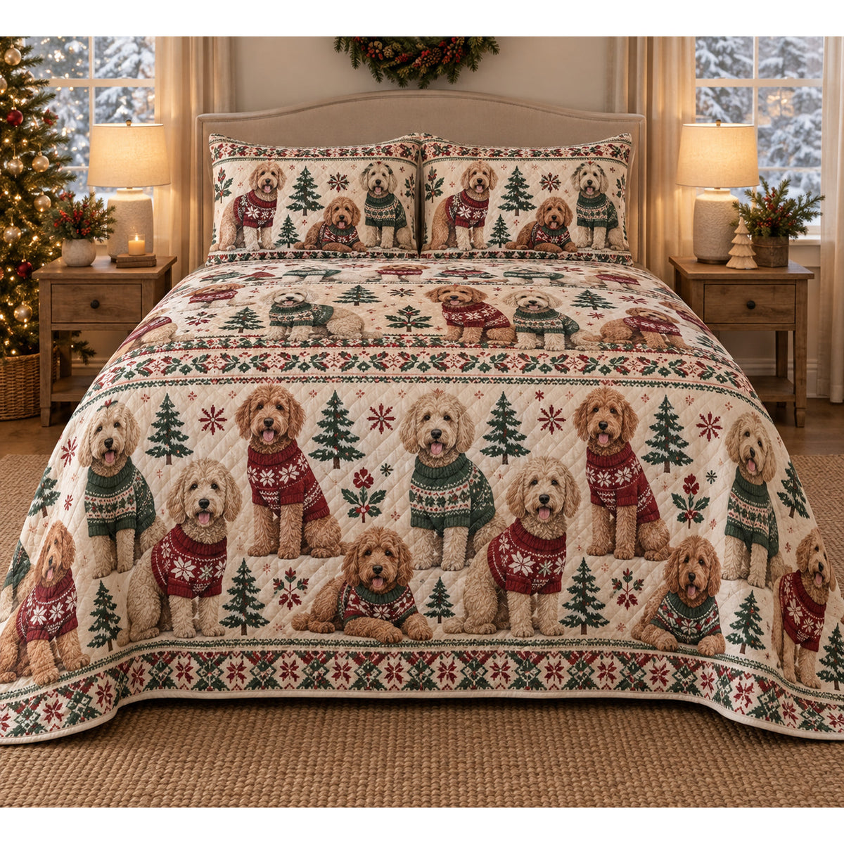 Labradoodle Cozy Sweater Christmas Quilt Set