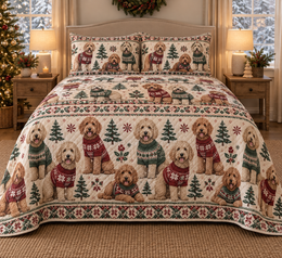 Labradoodle Cozy Sweater Christmas Quilt Set