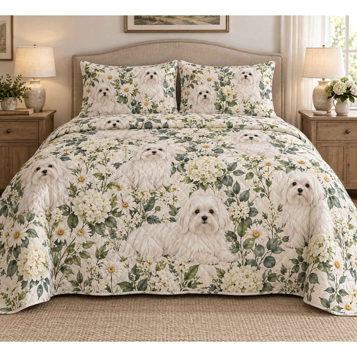 Maltese Cottage Floral Quilt Set