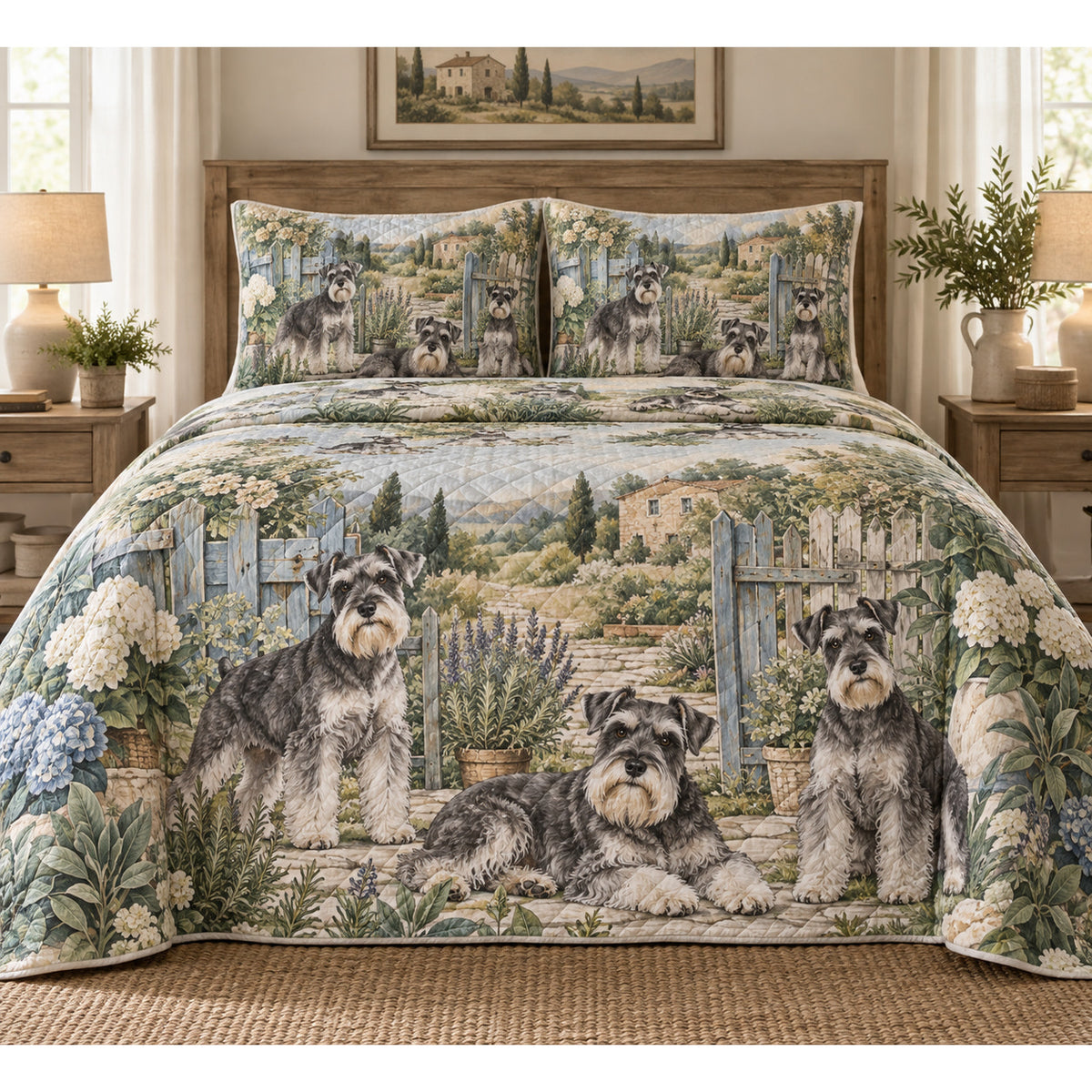 Schnauzer Rustic Farmhouse Quilt Set