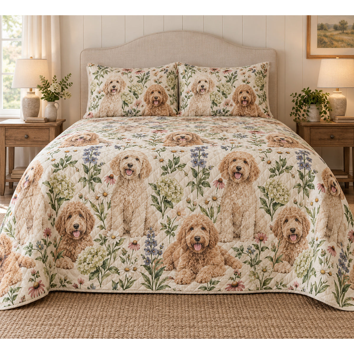 Labradoodle Cottage Floral Quilt Set