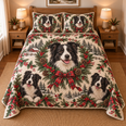 Border Collie Christmas Wreath Quilt Set