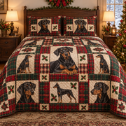 Doberman Pinscher Heritage Tartan Christmas Quilt Set, front bedroom view