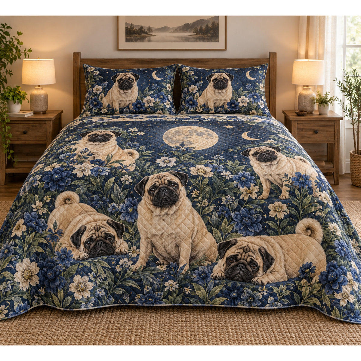 Pug Celestial Night Quilt Set