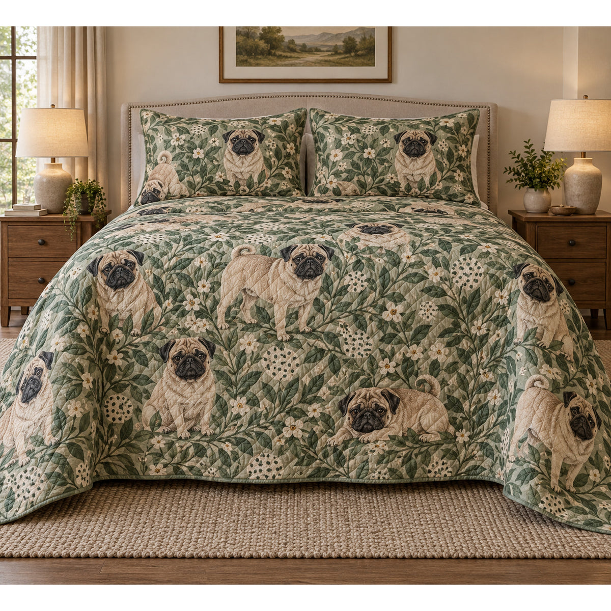 Pug Spotted Botanical Quilt Set