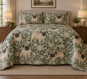 Pug Spotted Botanical Quilt Set, front bedroom view