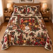 Boxer Stocking Mantel Christmas Quilt Set, front bedroom view