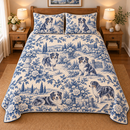 Australian Shepherd Blue Country Toile Quilt Set