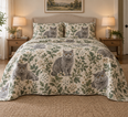British Shorthair Cat Spotted Botanical Quilt Set