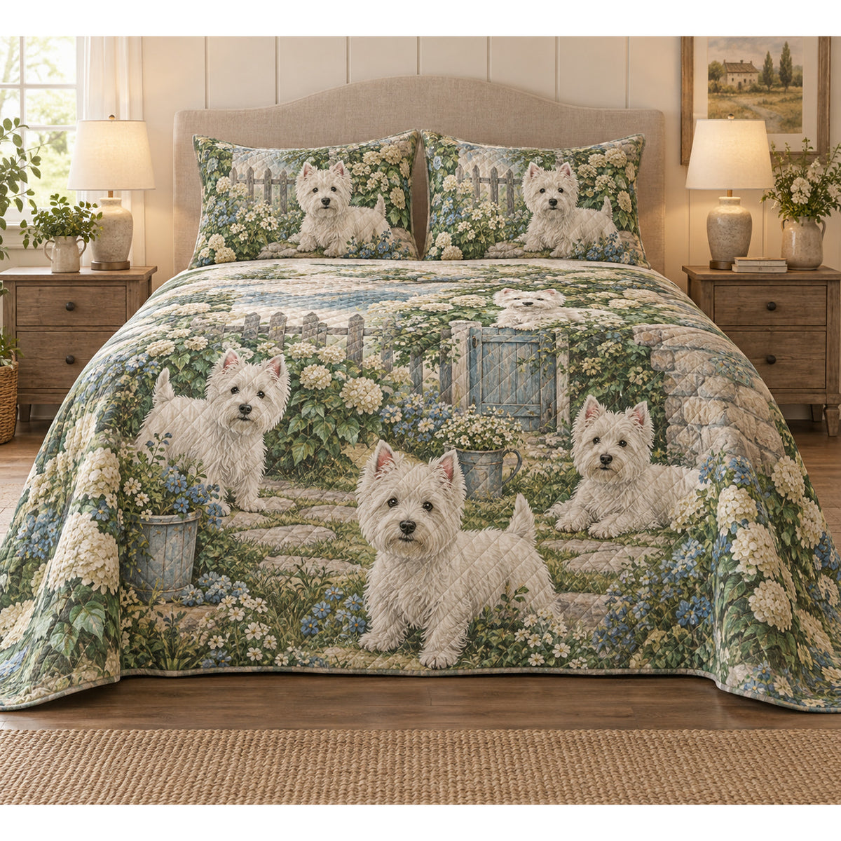 West Highland White Terrier Rustic Farmhouse Quilt Set
