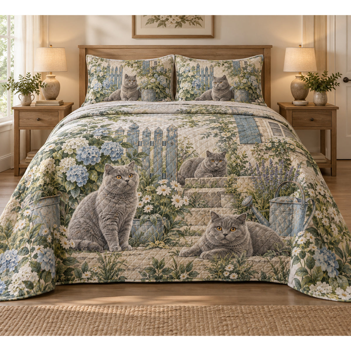 British Shorthair Cat Rustic Farmhouse Quilt Set