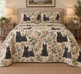 Scottish Terrier Cottage Floral Quilt Set