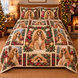 Cocker Spaniel Stocking Mantel Christmas Quilt Set