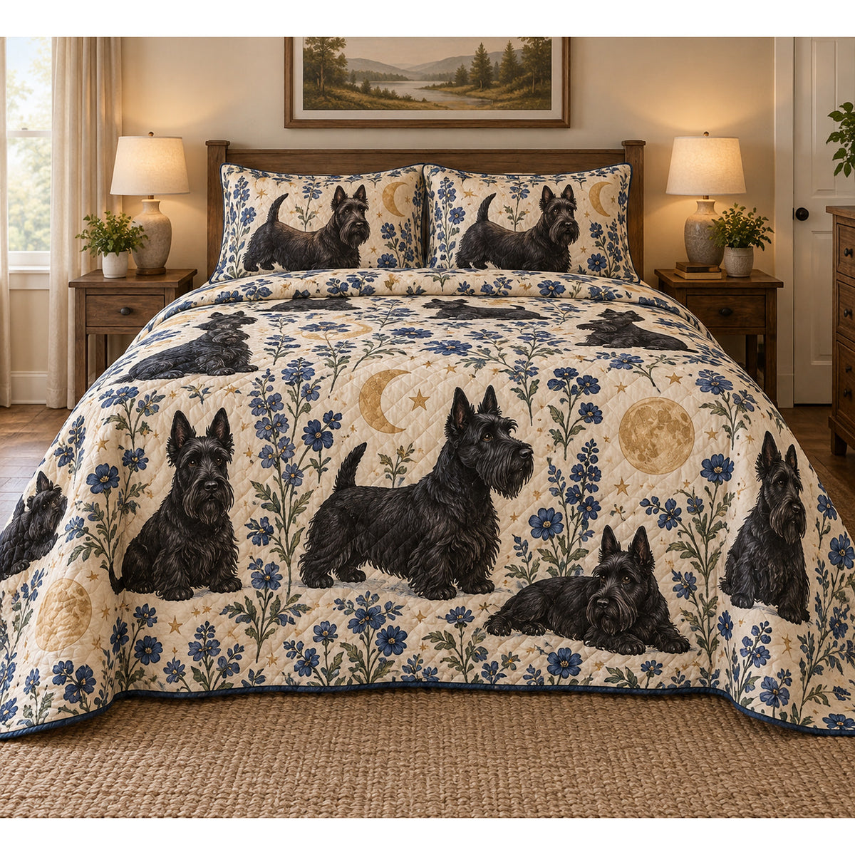Scottish Terrier Celestial Night Quilt Set