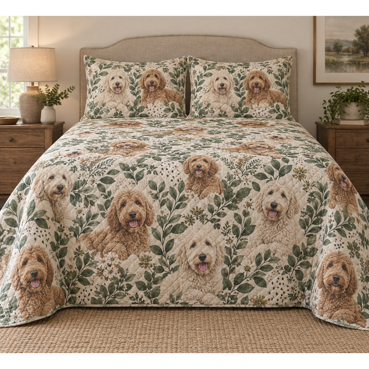 Labradoodle Spotted Botanical Quilt Set