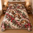 Beagle Peppermint Ribbons Christmas Quilt Set