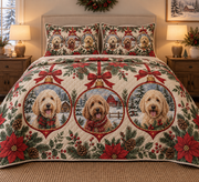 Labradoodle Ornament Medallions Christmas Quilt Set, front bedroom view