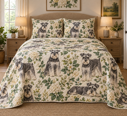 Schnauzer Cottage Floral Quilt Set