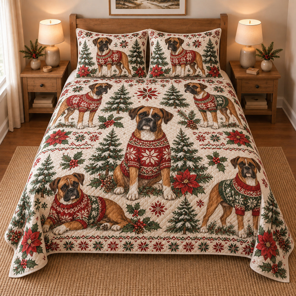 Boxer Cozy Christmas Sweater Quilt Set