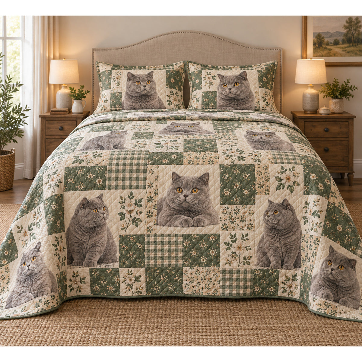 British Shorthair Cat Heritage Patchwork Quilt Set