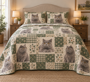British Shorthair Cat Heritage Patchwork Quilt Set, front bedroom view