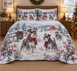 Schnauzer Snowy Watercolor Christmas Quilt Set