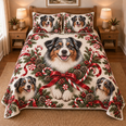 Australian Shepherd Peppermint Ribbons Christmas Quilt Set