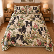 Border Collie Cottage Floral Quilt Set, front bedroom view