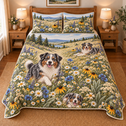 Australian Shepherd Wildflower Meadow Quilt Set, front bedroom view