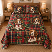Beagle Heritage Tartan Christmas Quilt Set, front bedroom view