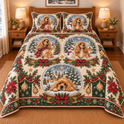 Cocker Spaniel Winter Snow Globes Christmas Quilt Set, front bedroom view