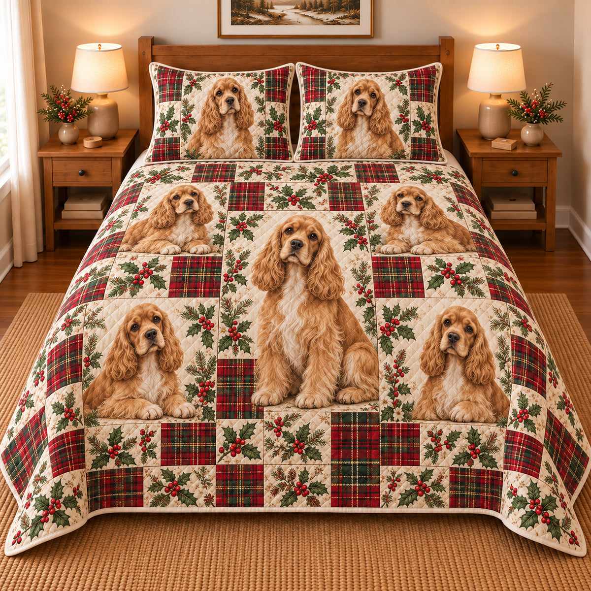 Cocker Spaniel Heritage Tartan Christmas Quilt Set