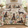 Doberman Pinscher Cottage Floral Quilt Set