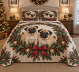 Pug Christmas Wreath Quilt Set