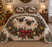 Pug Christmas Wreath Quilt Set, front bedroom view