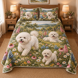 Bichon Frise Wildflower Meadow Quilt Set