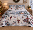 West Highland White Terrier Snowy Watercolor Christmas Quilt Set