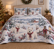 West Highland White Terrier Snowy Watercolor Christmas Quilt Set, front bedroom view