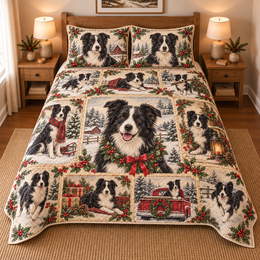 Border Collie Vintage Christmas Postcards Quilt Set