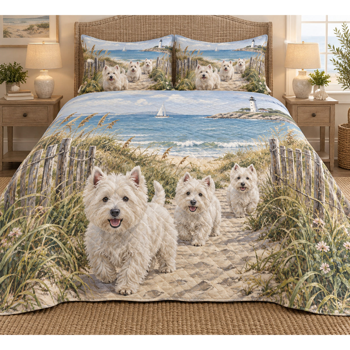 West Highland White Terrier Coastal Morning Quilt Set