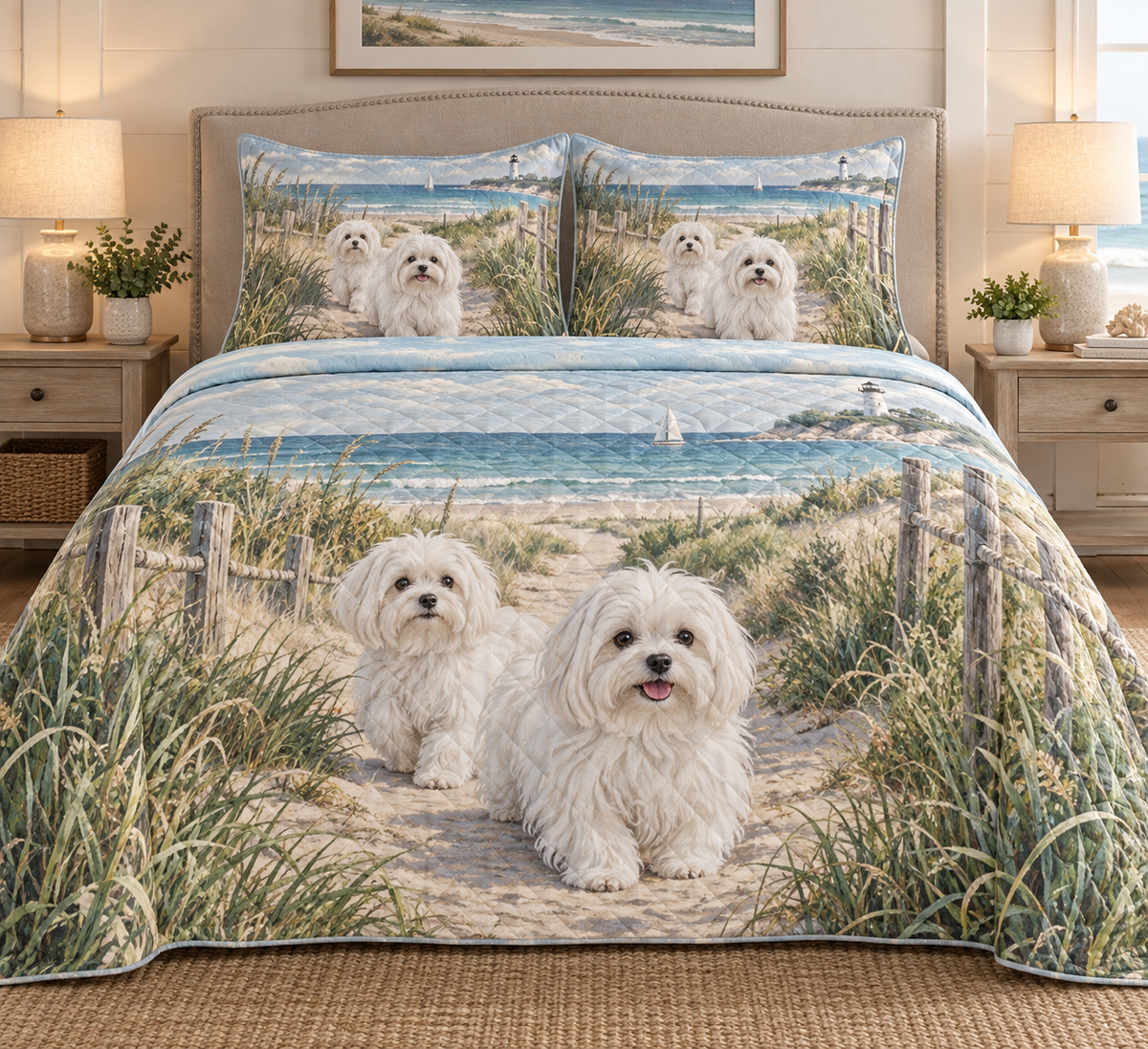 Maltese Coastal Morning Quilt Set, front bedroom view
