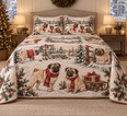 Pug Vintage Postcards Christmas Quilt Set
