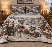 Schnauzer Vintage Postcards Christmas Quilt Set, front bedroom view