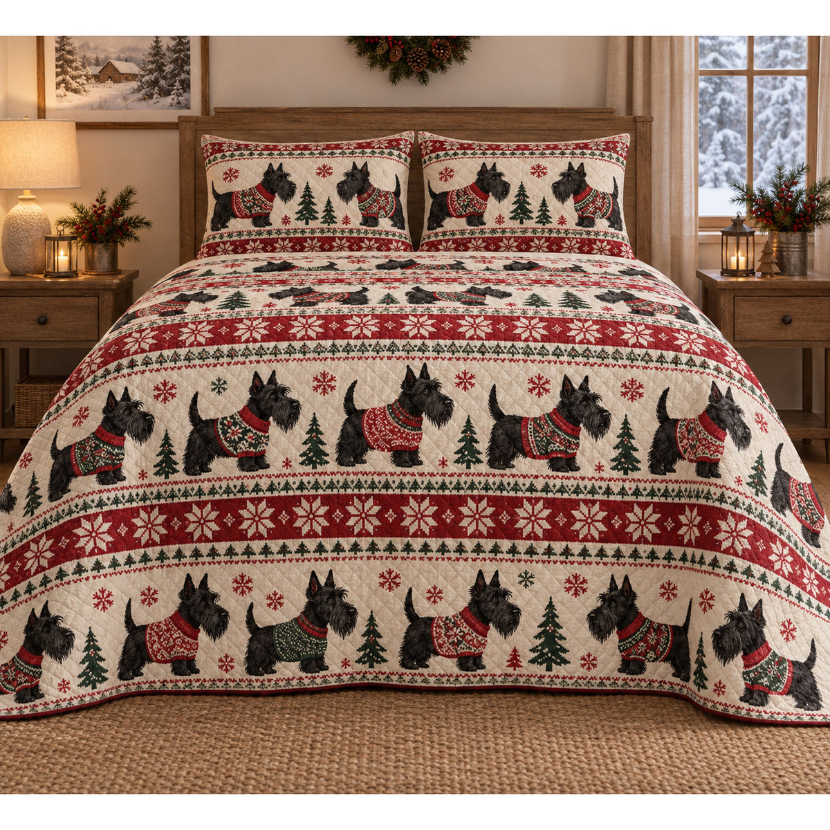 Scottish Terrier Cozy Sweater Christmas Quilt Set